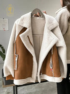 Women's Patchwork Fleece Jacket – Oversized Pocket Winter Jacket