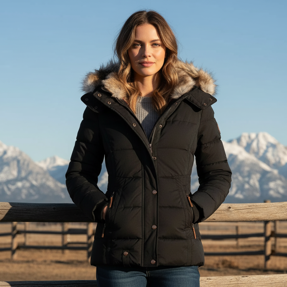 Women's Long Quilted Coat – Removable Fur Hood Winter Coat