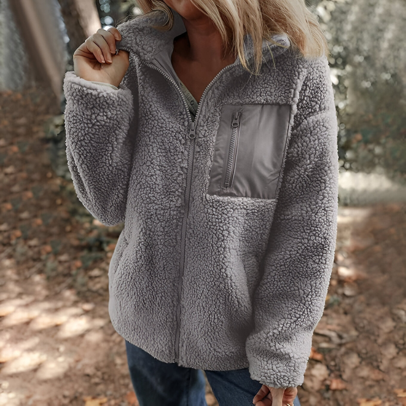Women's Teddy Fleece Jacket – Stand Collar Zip-Up Jacket