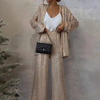 Women's Sequin Pants Set – Fitted Top High Waist Party Set