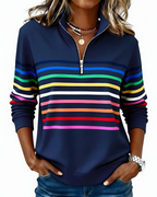 Women's Striped Zip Sweater – High Neck Zip Front Pullover