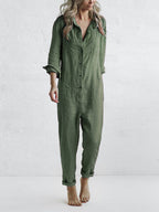 Women's Long Sleeve Jumpsuit – Relaxed Full Length Occasion Jumpsuit
