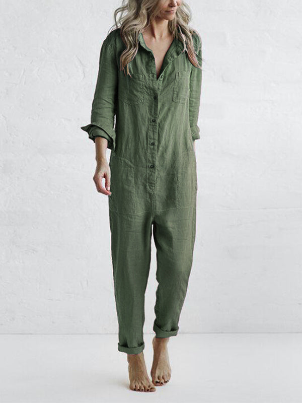 Women's Long Sleeve Jumpsuit – Relaxed Full Length Occasion Jumpsuit