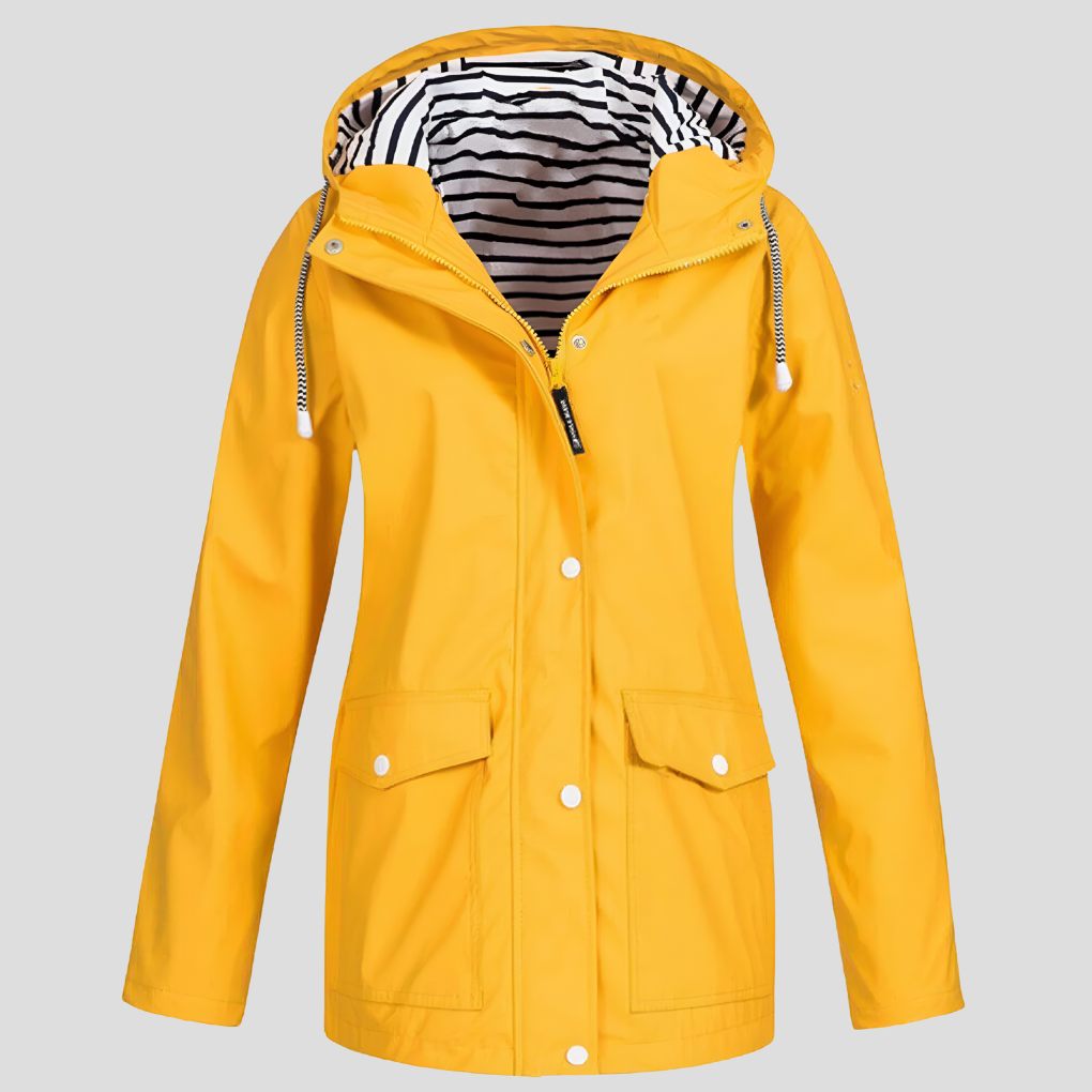 Women's Hooded Outdoor Rain Jacket – Wind and Water Resistant Zip-Up Jacket