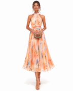 Women's Floral Chiffon Maxi Dress – Backless Flowy Occasion Dress