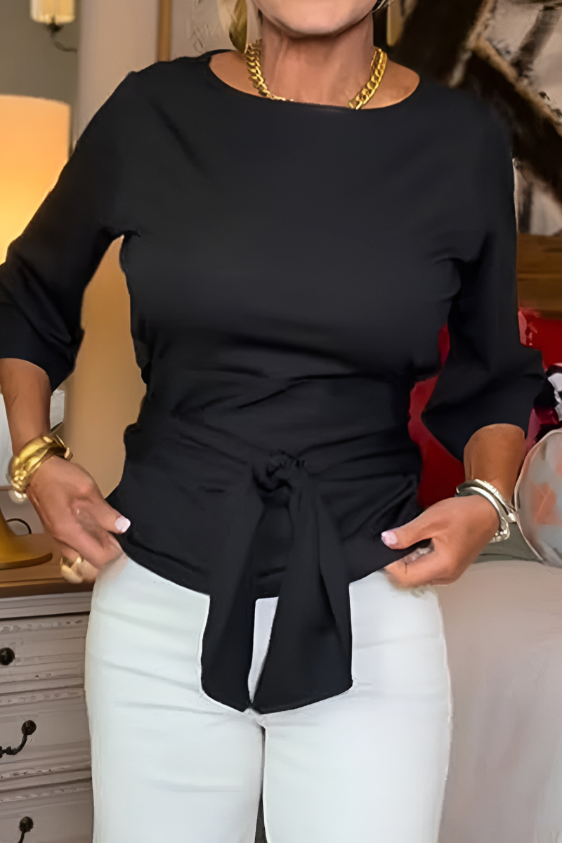 Women's Bow Waist Top – Adjustable Tie Front Fitted Blouse