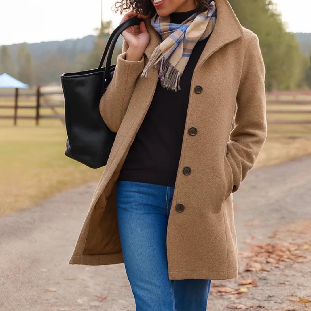 Women's Winter Coat – Button Front Long Coat – Judith
