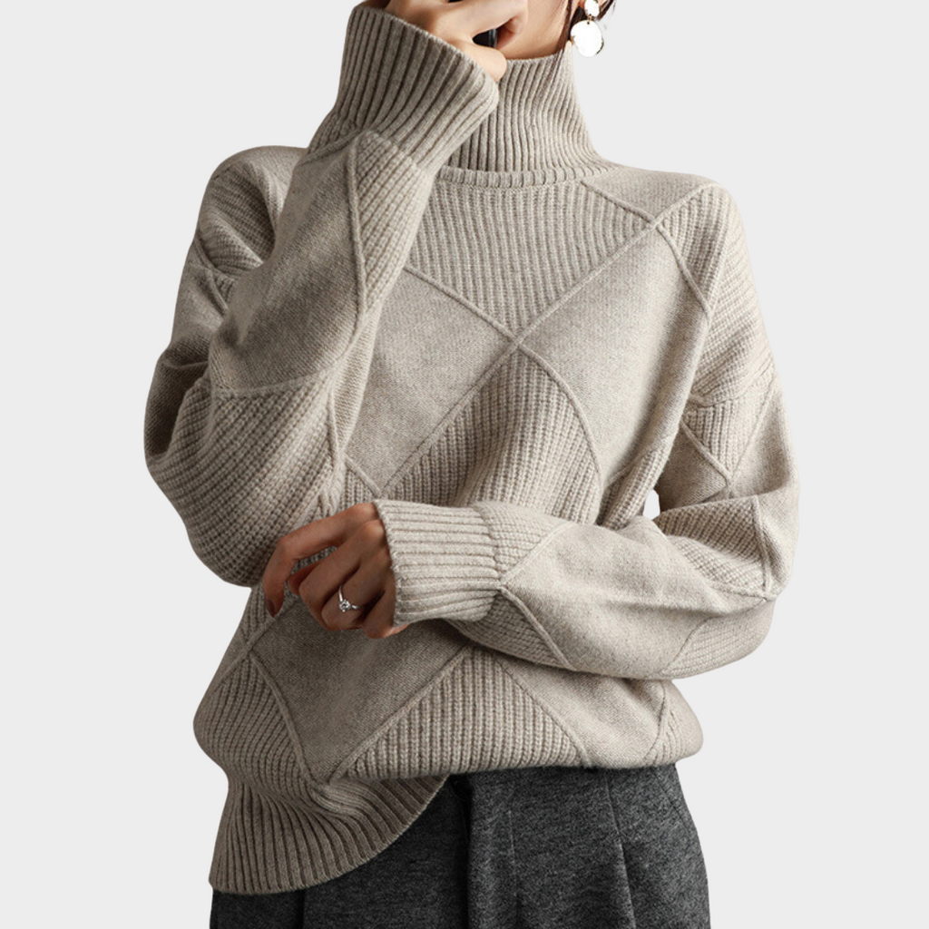 Women's High Neck Winter Sweater – Classic Turtleneck Knit Pullover