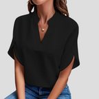 Women's Stand Collar Blouse – Short Sleeve V-Neck Summer Blouse