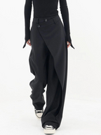 Women's Crisscross Front Wide Leg Pants – Relaxed Elastic Waist Trousers