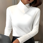 Women's Stand Collar Top – Minimalist Long Sleeve Fitted Top