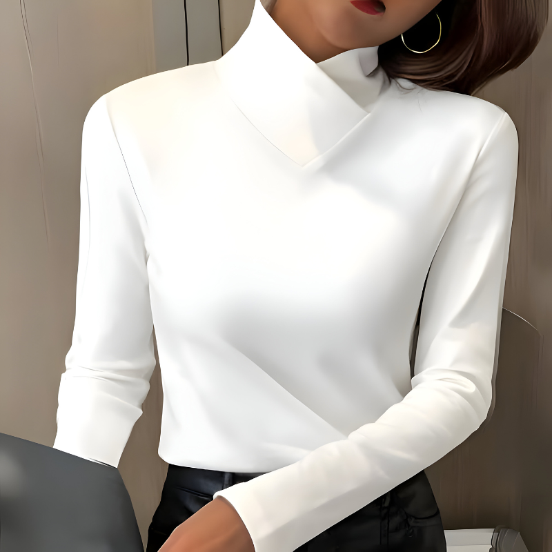 Women's Stand Collar Top – Minimalist Long Sleeve Fitted Top