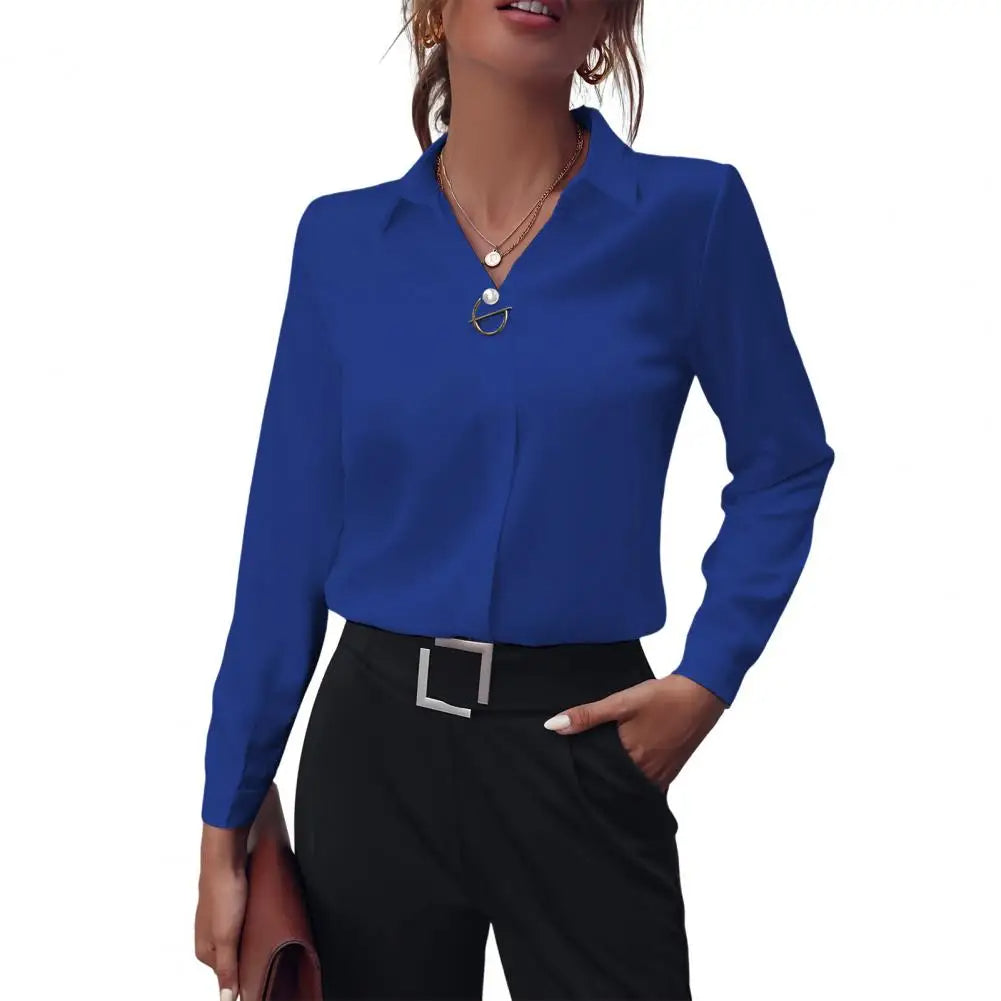 Women's Button Collar Blouse – Long Sleeve Office Shirt Blouse