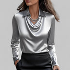 Women's Draped Blouse with Cowl Neck and Elegant Silhouette