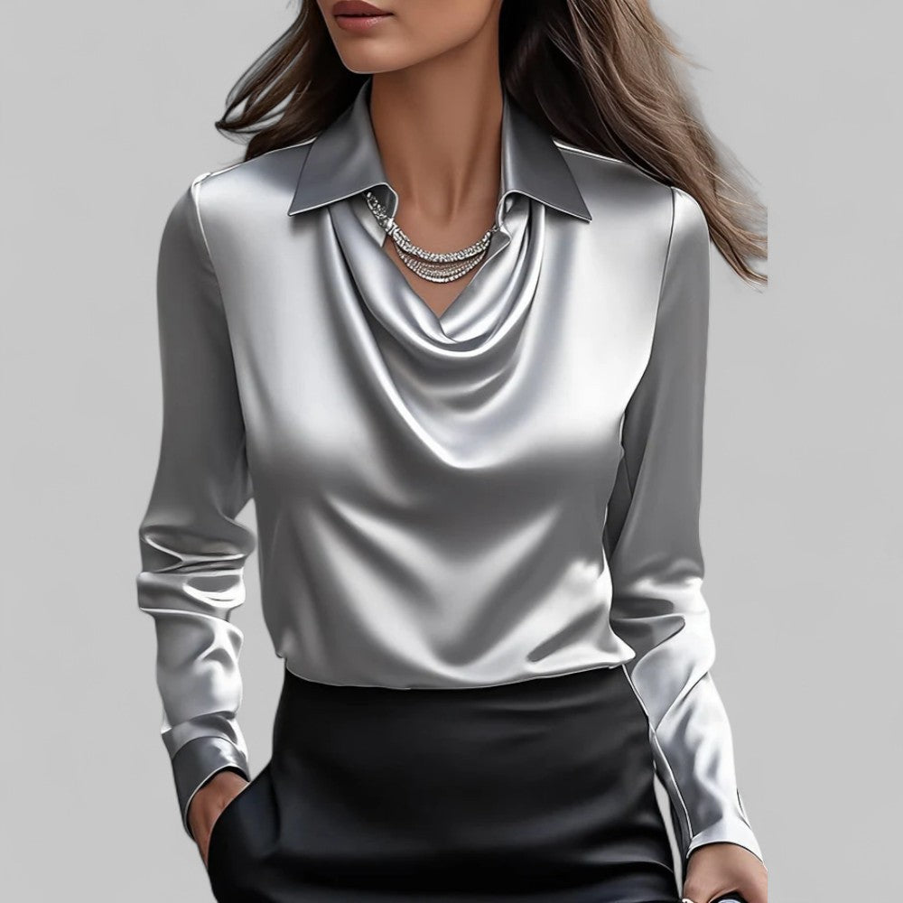 Women's Draped Blouse with Cowl Neck and Elegant Silhouette