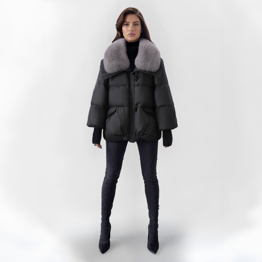 Women's Fur Collar Puffer Jacket – Hooded Long Quilted Jacket