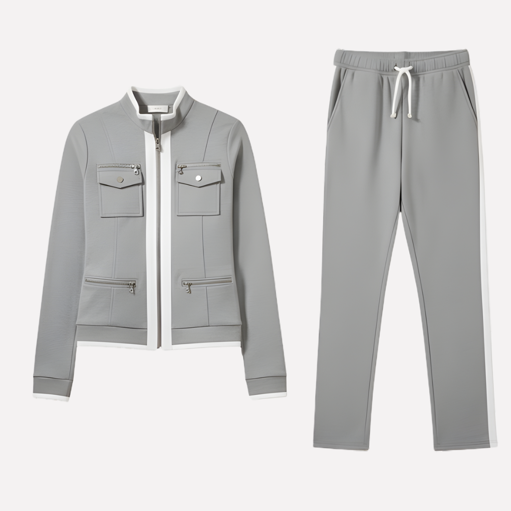 Women's Zip Jacket Tracksuit – Contrast Trim Matching Pants Set