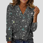 Women's Sequin V-Neck Blouse – Long Sleeve Sparkle Party Blouse