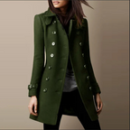Women's Double-Breasted Mid-Length Coat – Tailored Button Front Coat