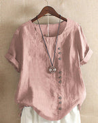 Women's Casual Blouse with Rolled Sleeves and Front Buttons