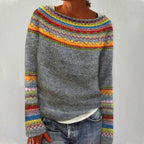 Women's Norwegian Pattern Sweater – Nordic Crew Neck Long Sleeve Pullover