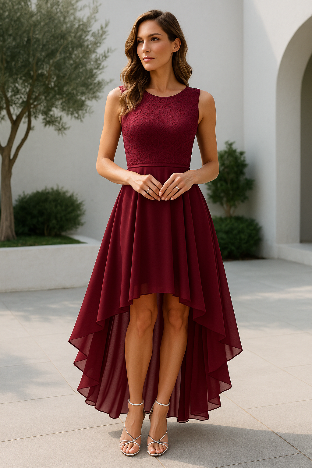 Women's Wedding Guest High-Low Dress – Flowy Asymmetrical Occasion Dress