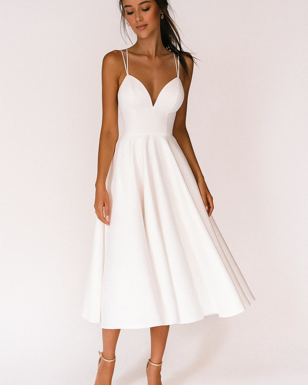 Women's Wedding Guest Strappy Midi Dress – Flowy Formal Occasion Dress