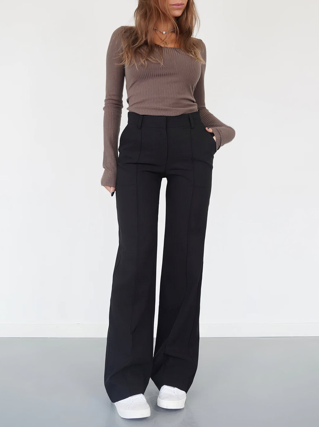 Women's Classic High Waist Trousers – Tailored Straight Leg Dress Pants