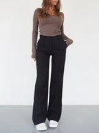 Women's Classic High Waist Trousers – Tailored Straight Leg Dress Pants