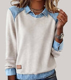 Women's Two-Tone Sweater – Relaxed Contrast Panel Pullover