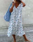 Women's Printed Midi Dress – Leaf Print Summer Dress – Serphine