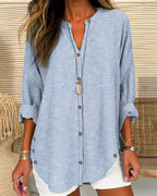 Women's Button Front Striped Blouse – Relaxed Casual Shirt Blouse