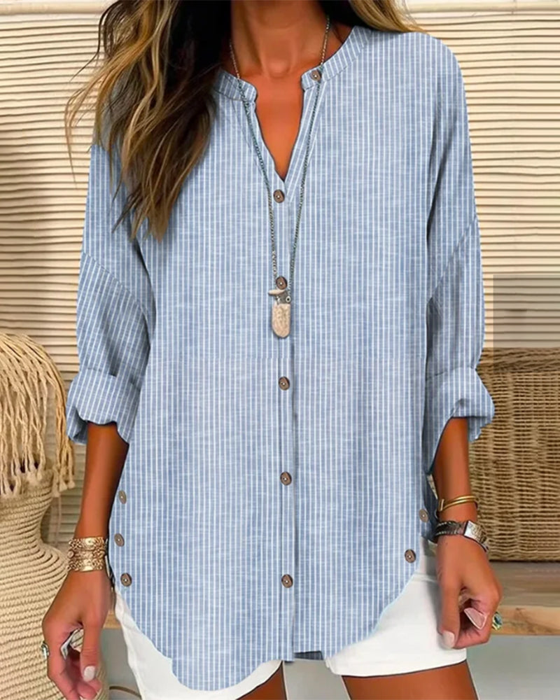Women's Button Front Striped Blouse – Relaxed Casual Shirt Blouse