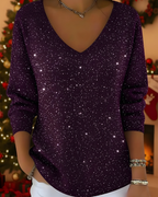 Women's Glitter Knit Sweater – Ribbed Shimmer Long Sleeve Pullover