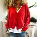 Women's V-Neck Button Cardigan – Relaxed Long Sleeve Knit Cardigan