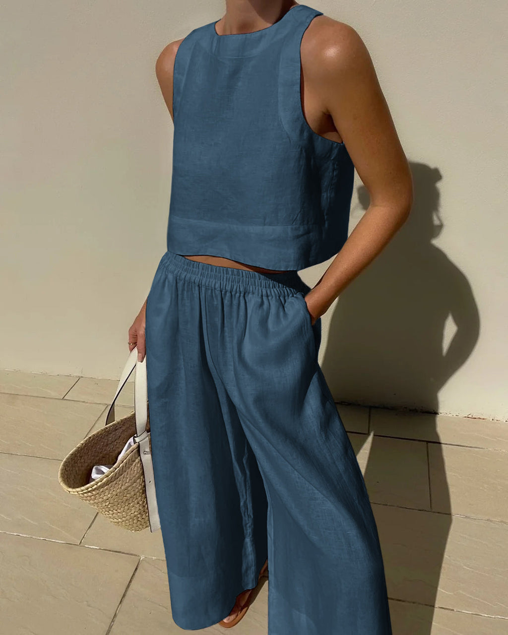 Women's Crop Top Pants Set – High Waist Wide Leg Summer Set