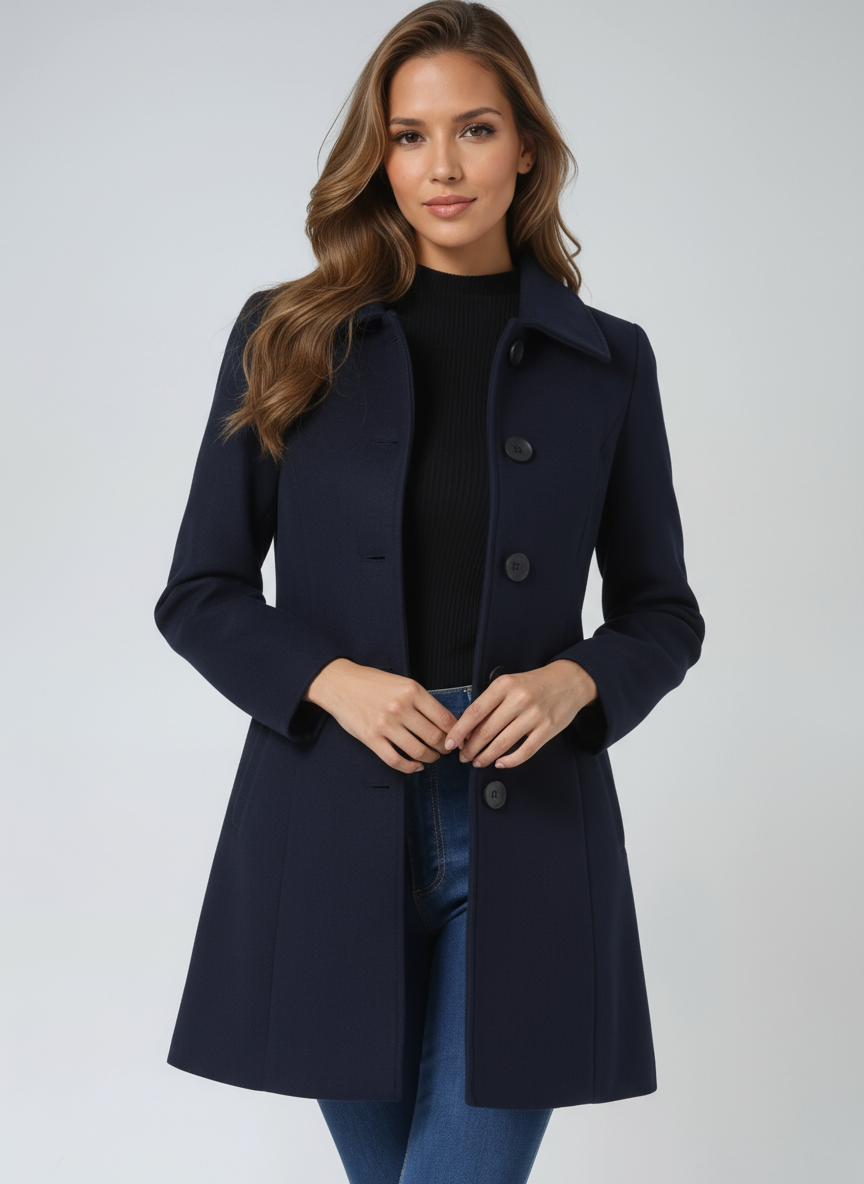 Women's Classic Button Coat – Tailored Long Sleeve Overcoat