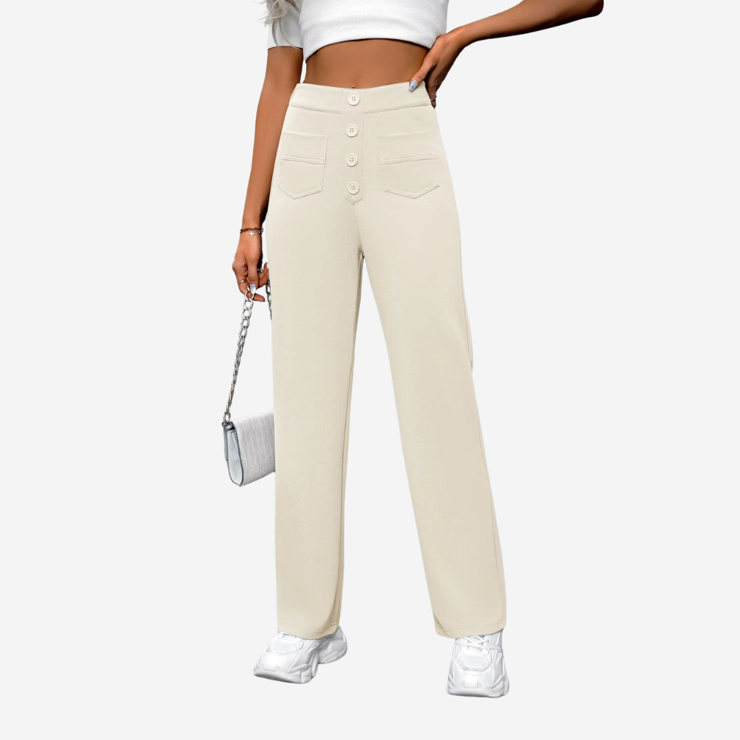 Women's High Waist Straight Leg Pants – Stretch Pocket Tailored Trousers