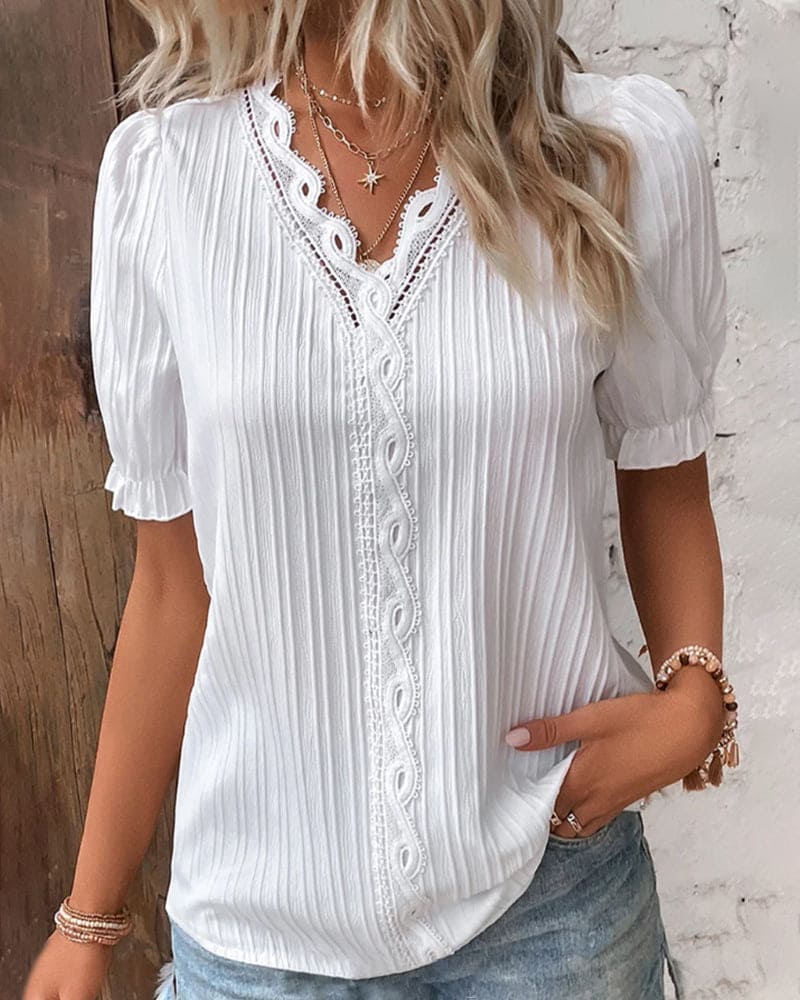 Women's Lace Detail Blouse – V-Neck Feminine Occasion Blouse