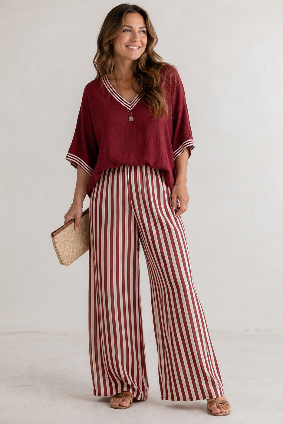 Women's Wide Leg Two-Piece Set – Striped Summer Set