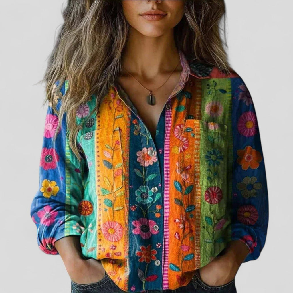 Women's Button Blouse – Gradient Print Casual Blouse – Veronica