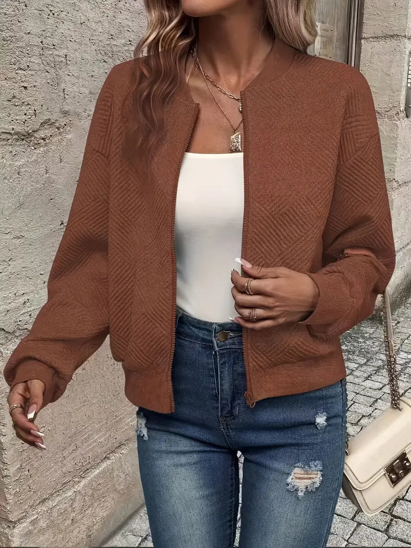 Women's Zip-Up Cardigan – Textured Long Sleeve Cardigan