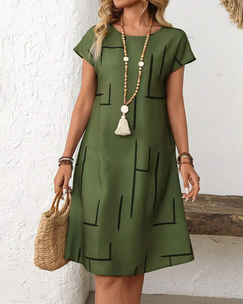 Women's Relaxed Vacation Dress – Flowy Printed Summer Dress