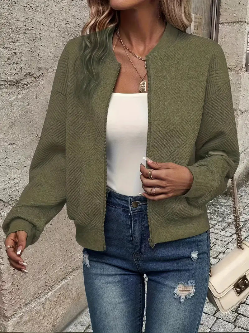 Women's Zip-Up Cardigan – Textured Long Sleeve Cardigan