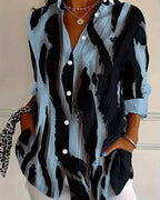 Women's Printed Stand Collar Blouse – Asymmetrical Long Sleeve Blouse