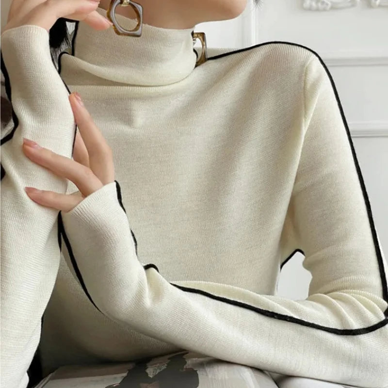 Women's Roll Neck Sweater – Fitted Long Sleeve Knit Sweater
