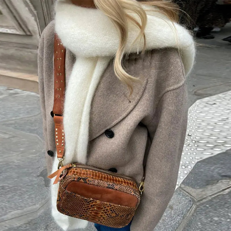 Women's Double-Breasted Winter Coat – Stand Collar Relaxed Coat