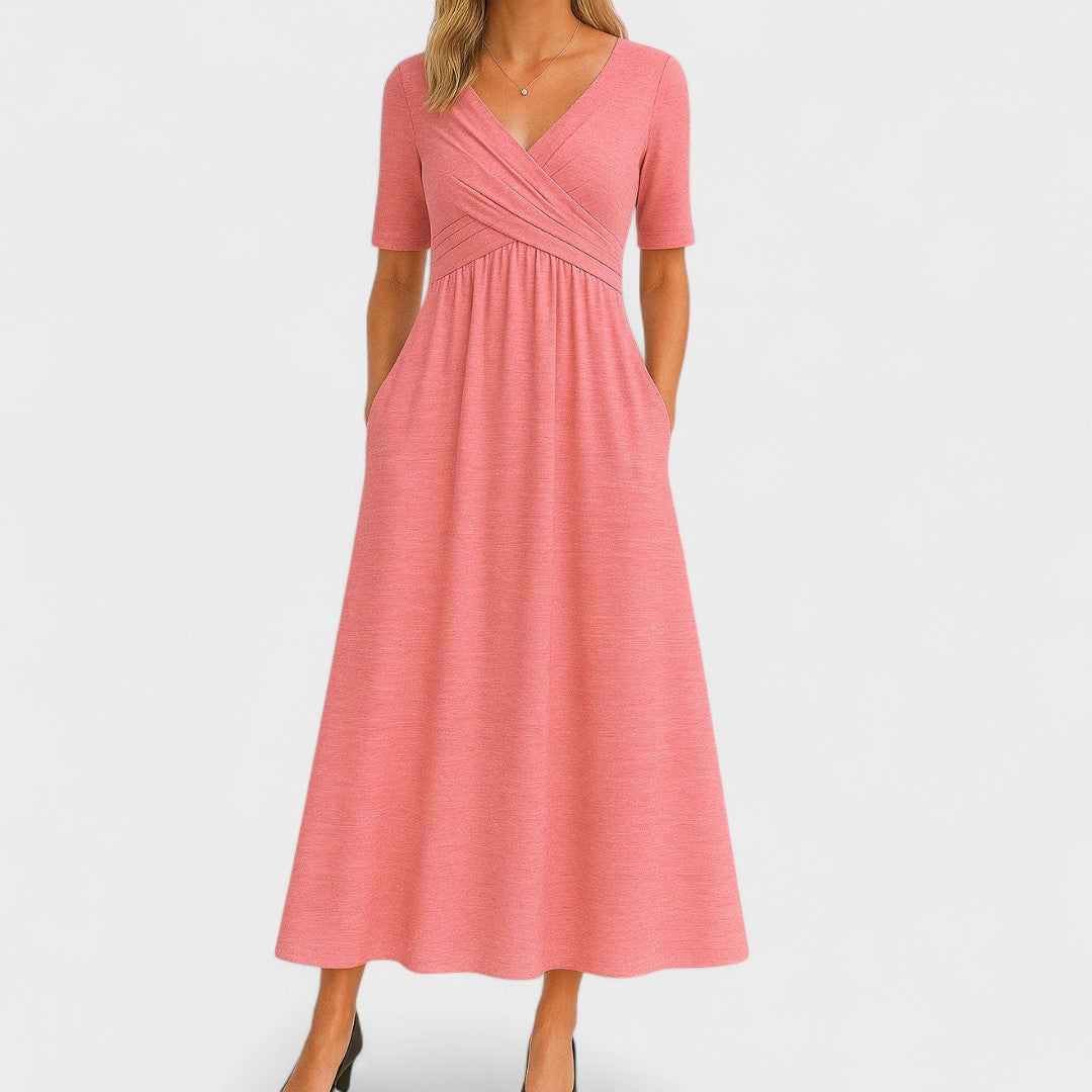 Celestine | Pleated V-Neck Midi Dress