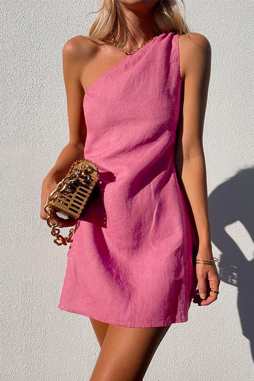 Women's One-Shoulder Summer Mini Dress – Casual Vacation Dress
