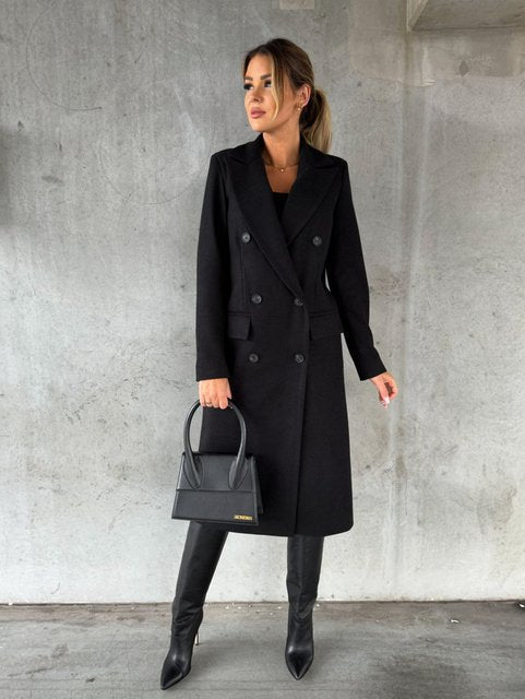 Women's Double-Breasted Winter Coat – Tailored Long Sleeve Overcoat